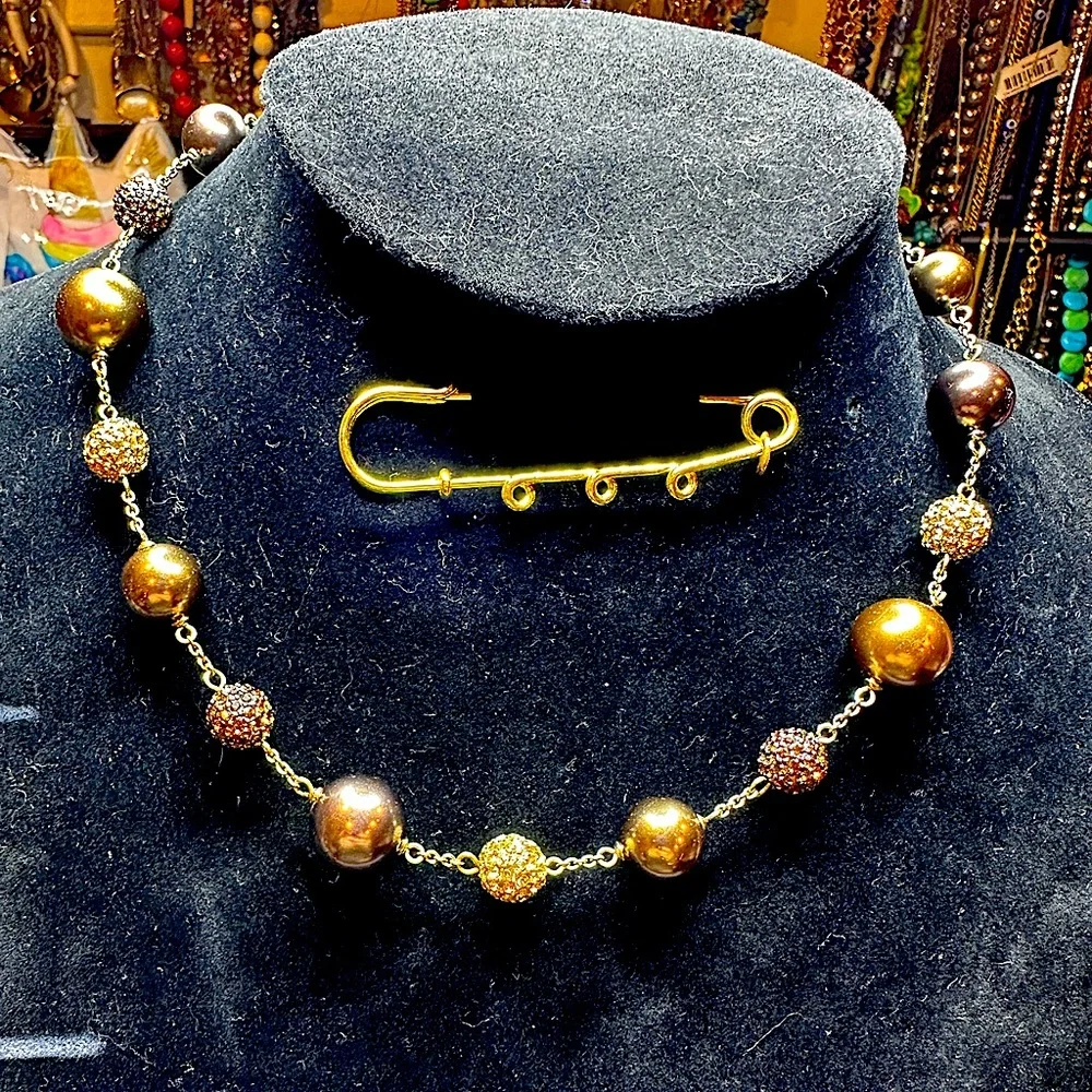 Vintage Carolee satin brown tone rhinestone bead necklace